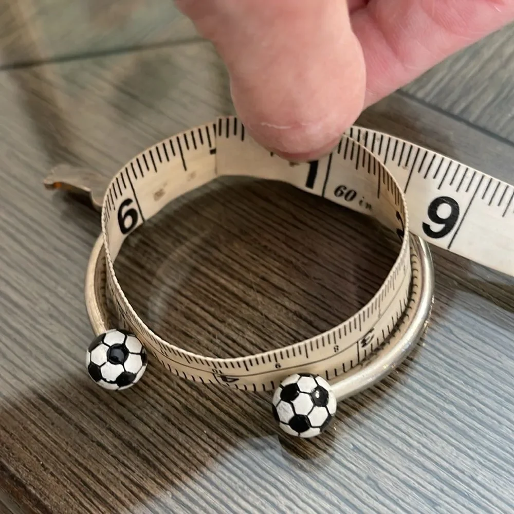 Soccer Charm Bracelet Soccer Ball Ends  Circular Barbell Cuff Bracelet